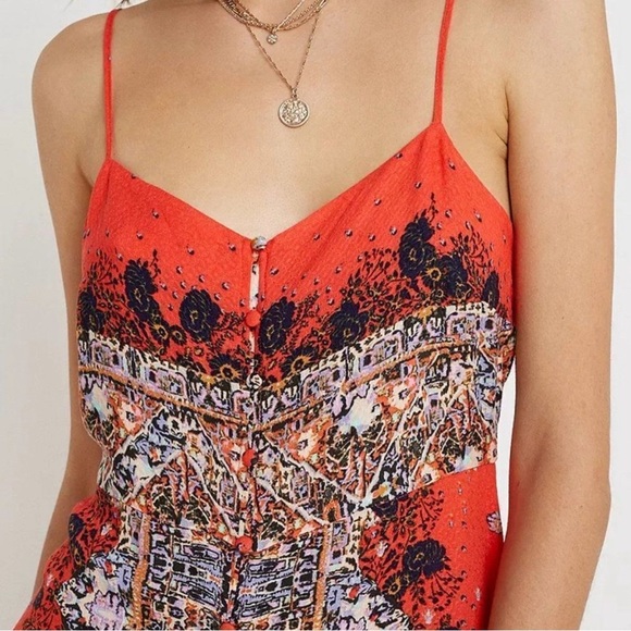 Free People XS Red Boho Maxi Dress Festival Floral Lace Detail - Picture 2 of 10